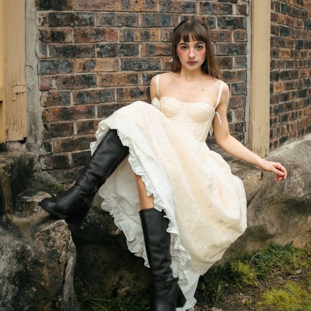 High end luxury Cream Corset Dress vintage French